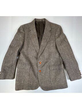 Vintage English Manor 40R Men's Pure New Wool Blazer Jacket Brown Tweed